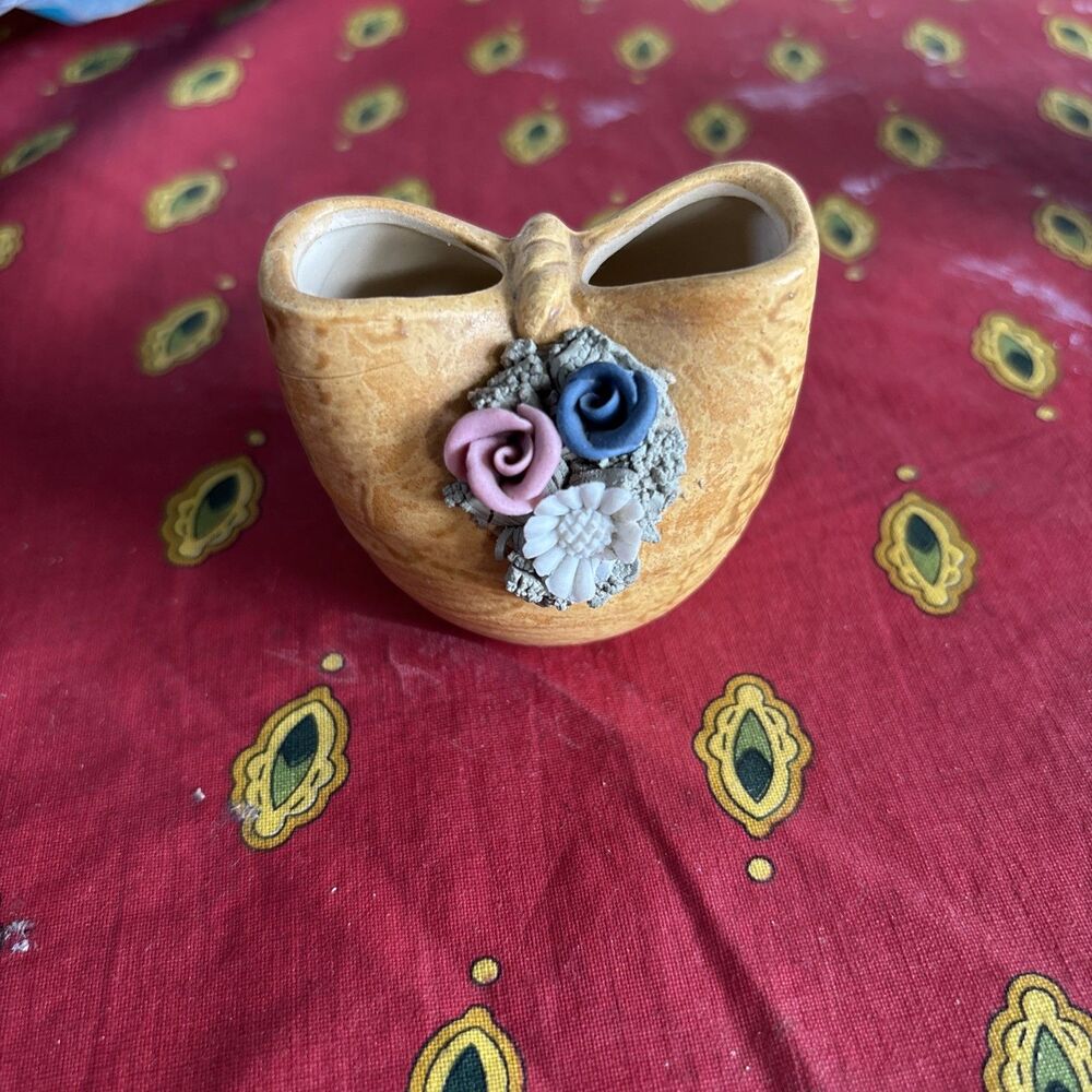 Vintage Mini Ceramic Basket Matte 3" x 3.5" In Flowers